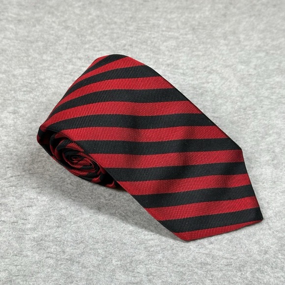 Cerruti CXIII 113 Mens Tie Red Navy Repp Stripe 100% Silk Italian Fabric - Picture 1 of 8